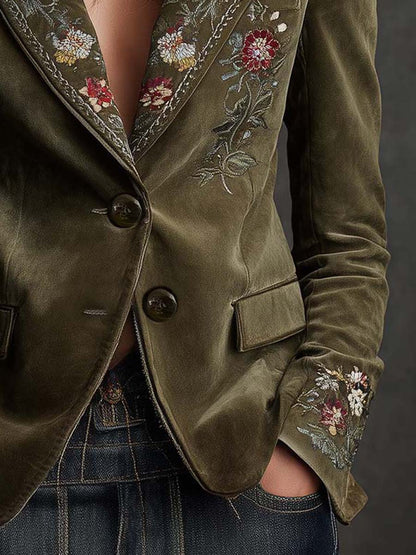 Aubrey – Floral Embroidered Velvet-Look Blazer