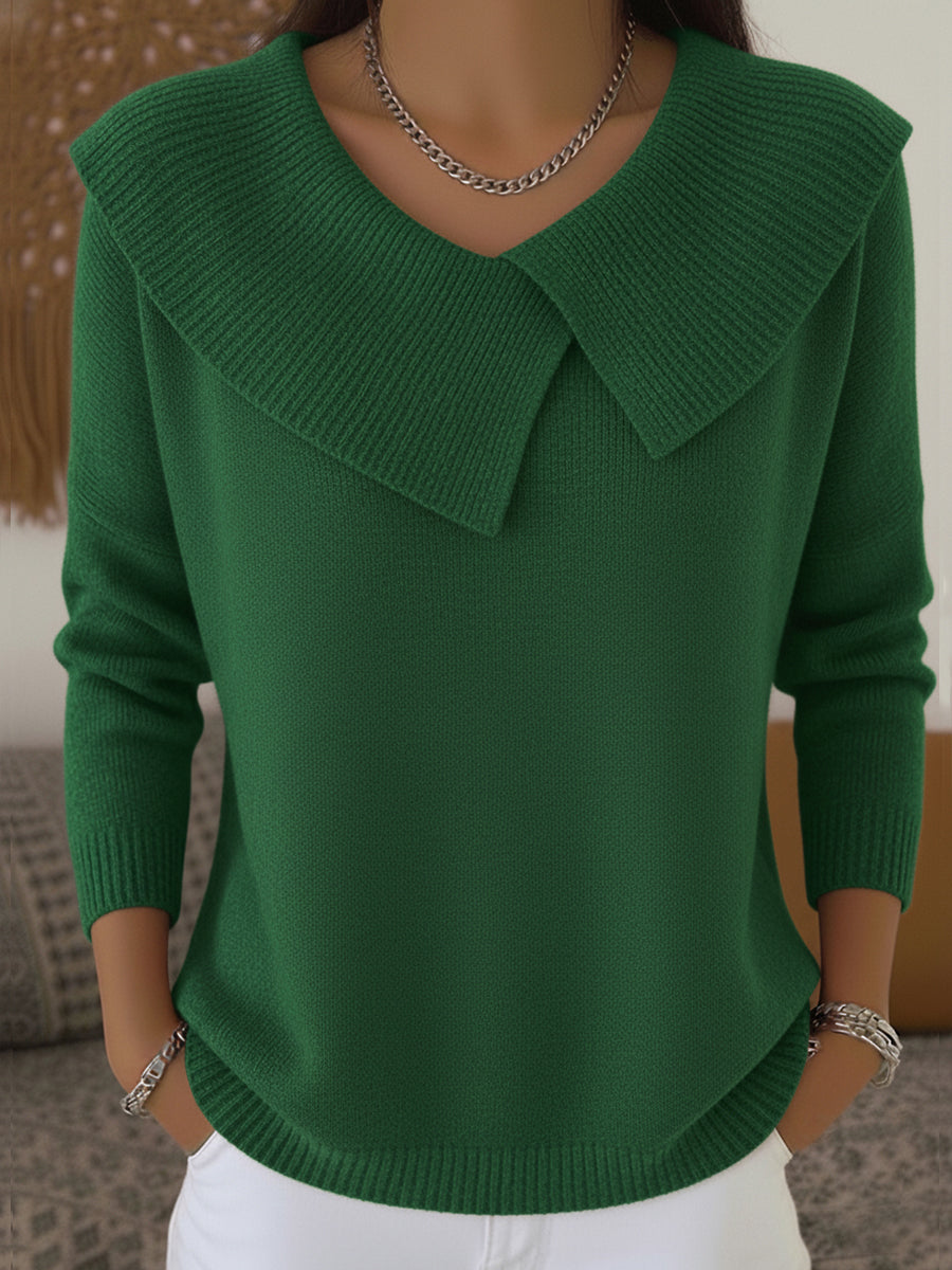 Leanne – Knit Sweater with Fold-Over Collar