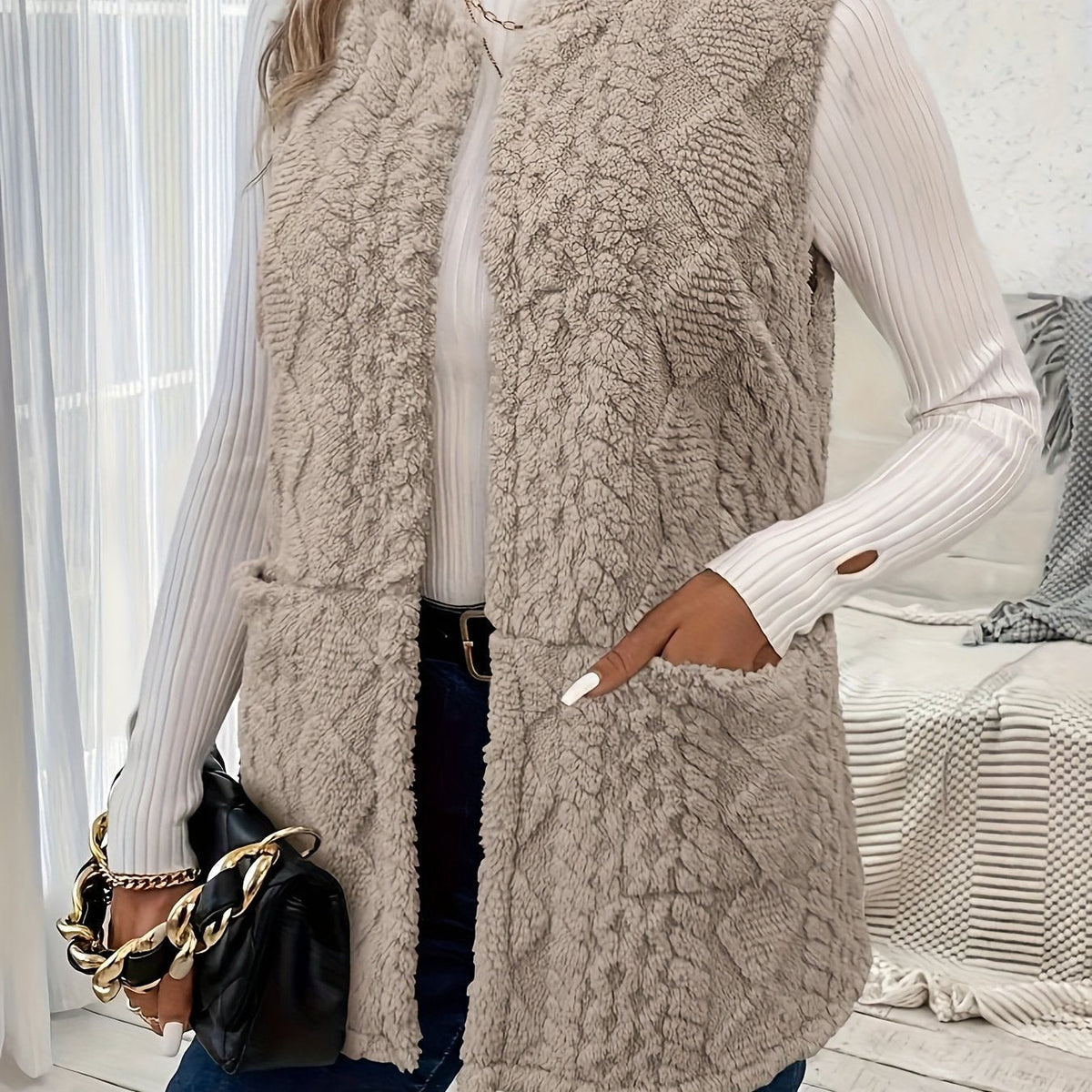 Nita – Longline Textured Sleeveless Vest