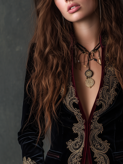 Marcy – Baroque Embroidered Velvet-Look Blazer