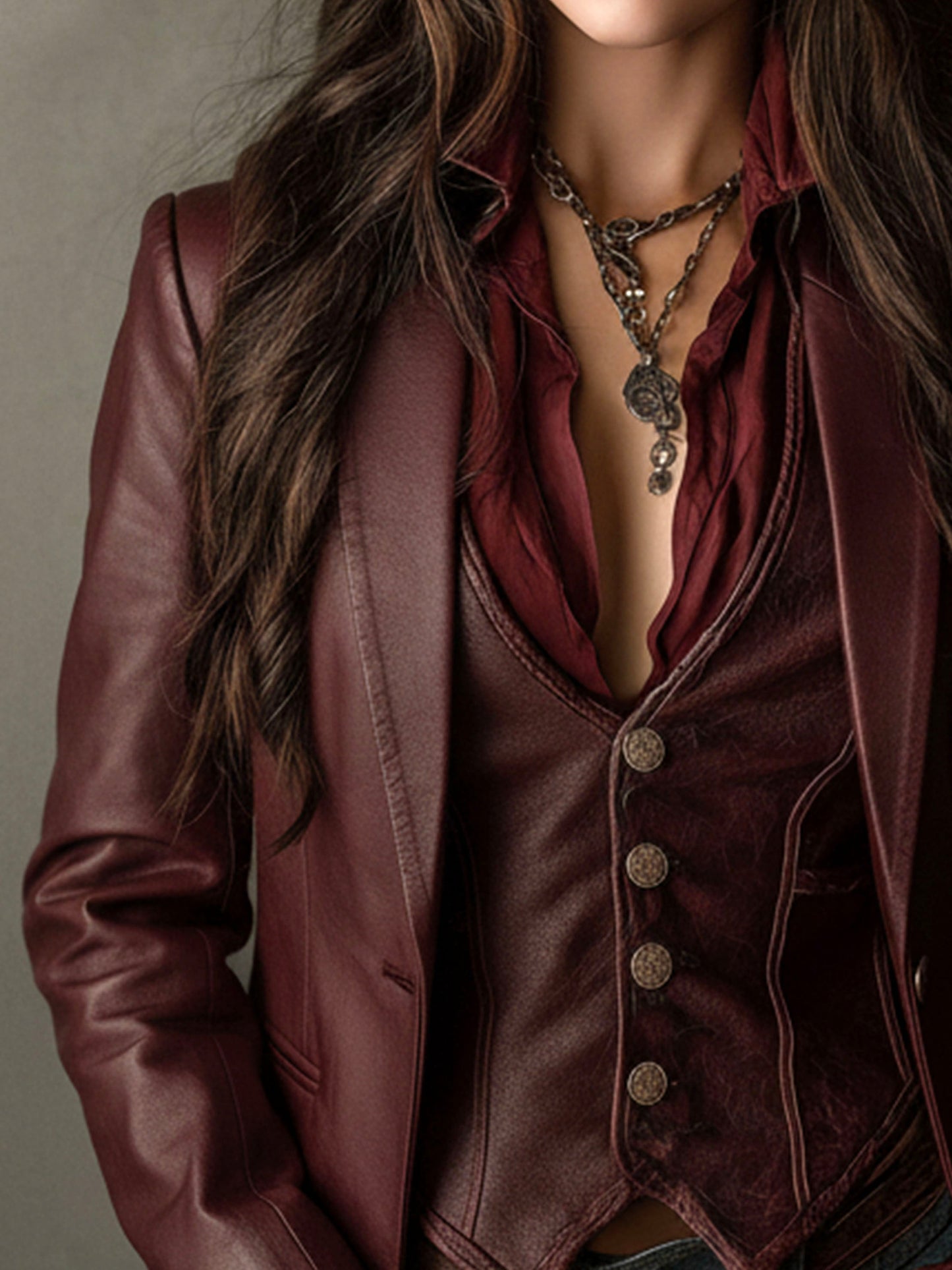 Pamela – Faux Leather Blazer with Ruffle Detail