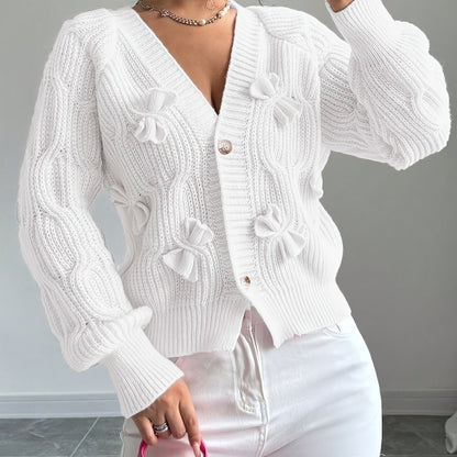 Elaine – Bow-Detail Cable-Knit Cardigan