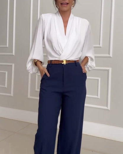 Sonia – V-Neck Lantern Sleeve Blouse