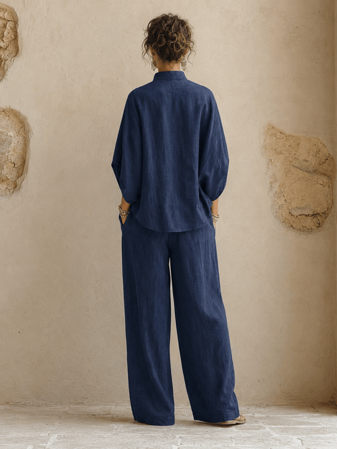 Jean – Linen-Look Blouse and Wide-Leg Pants Set