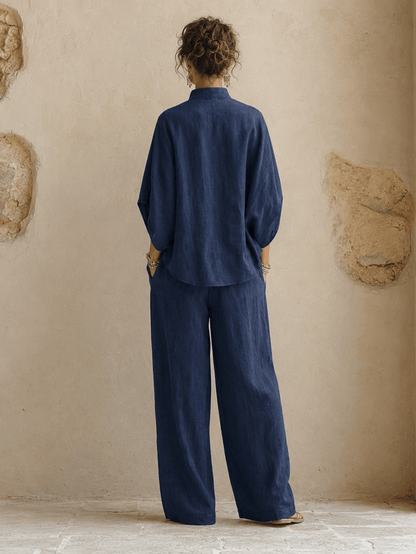 Jean – Linen-Look Blouse and Wide-Leg Pants Set