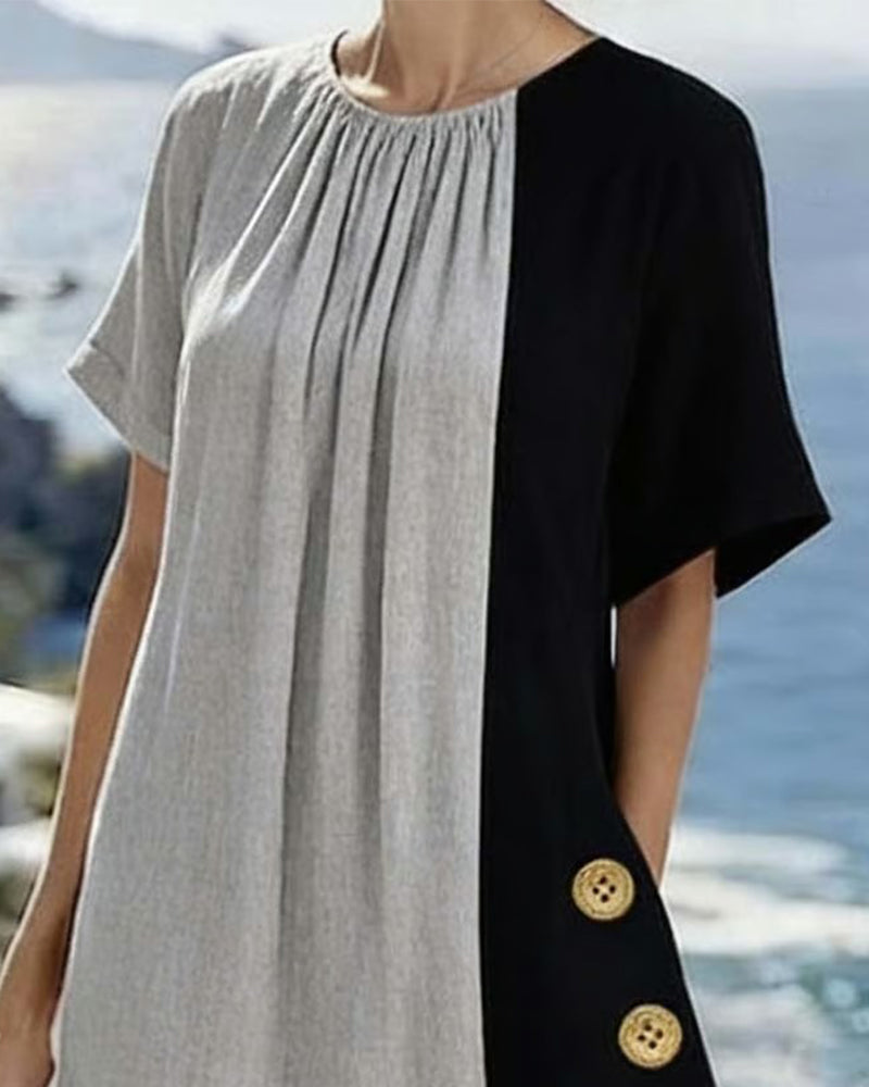 Rena – Contrast Panel Midi Dress