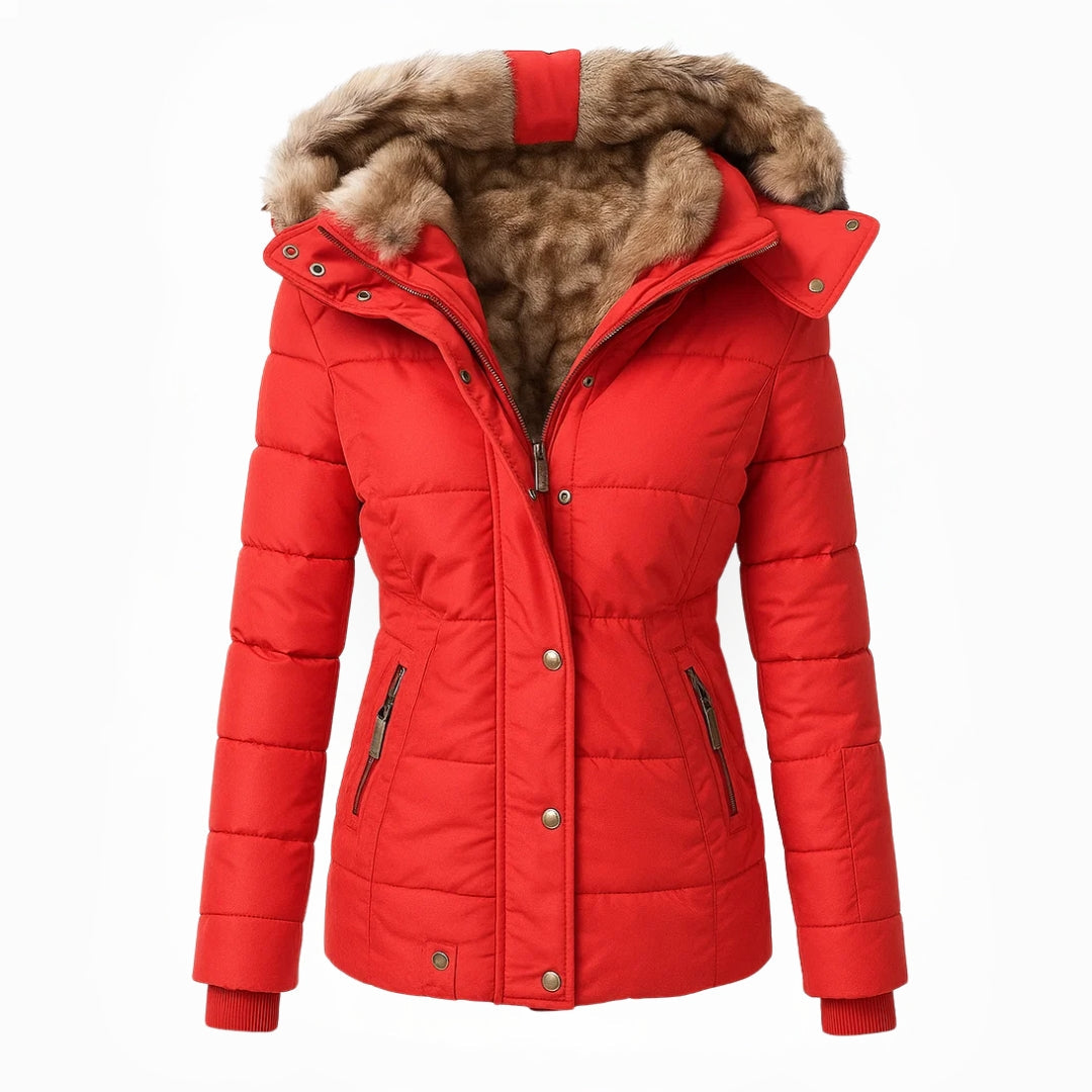 Alvina – Quilted Winter Coat with Faux Fur Hood