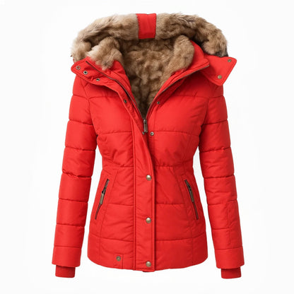 Alvina – Quilted Winter Coat with Faux Fur Hood