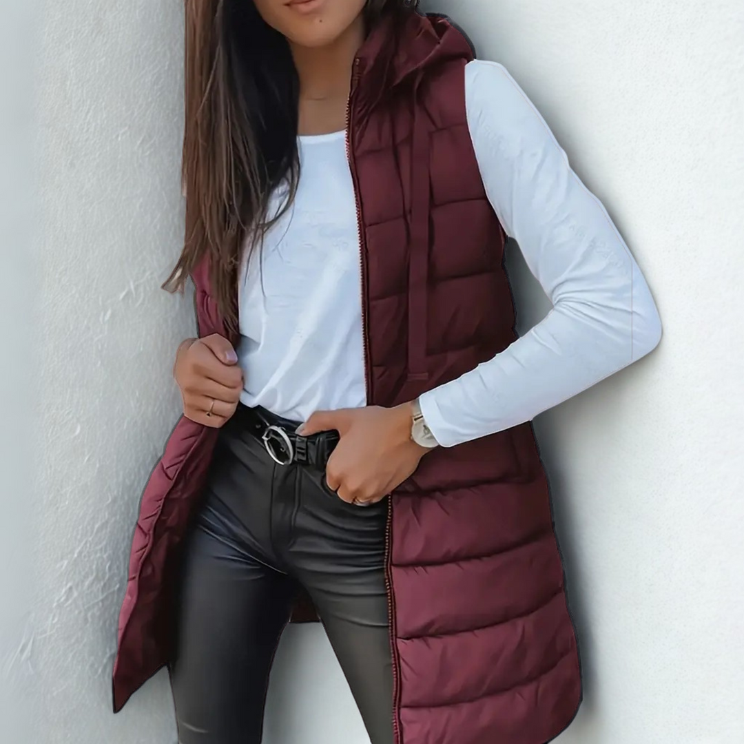 Winifred – Long Hooded Sleeveless Puffer Vest