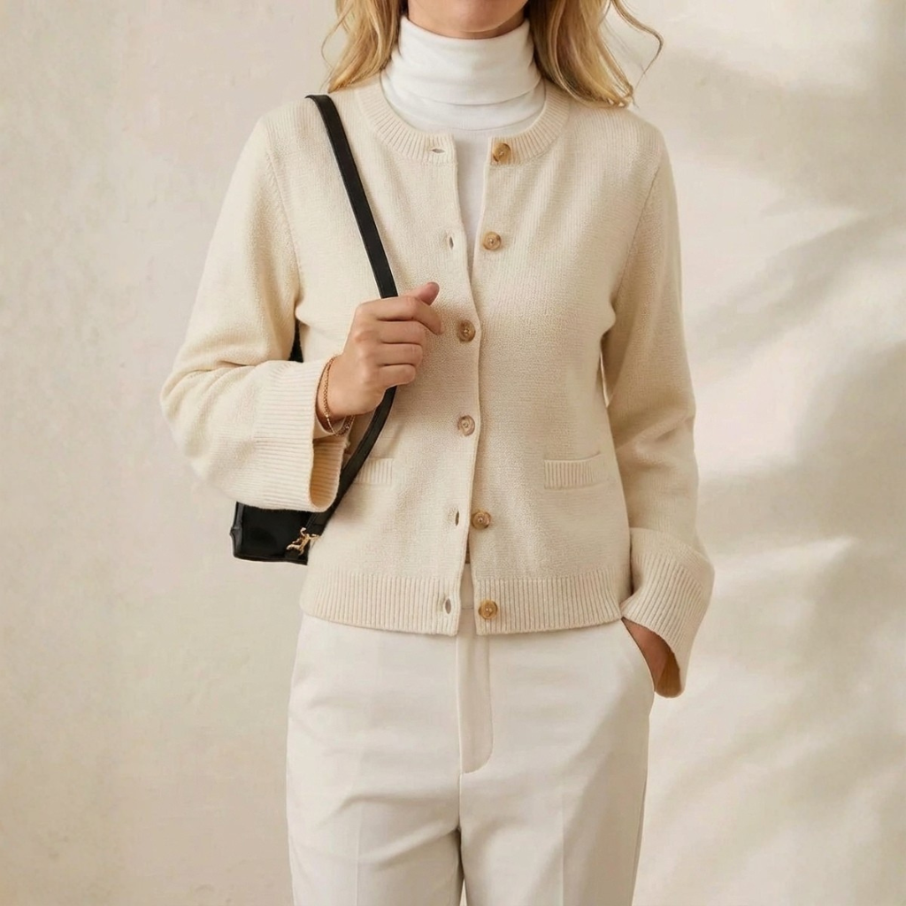 Beverly – Crew Neck Button-Up Knit Cardigan