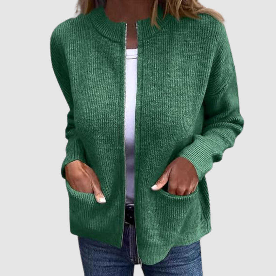 Rosalie – Ribbed Knit Zip-Up Cardigan