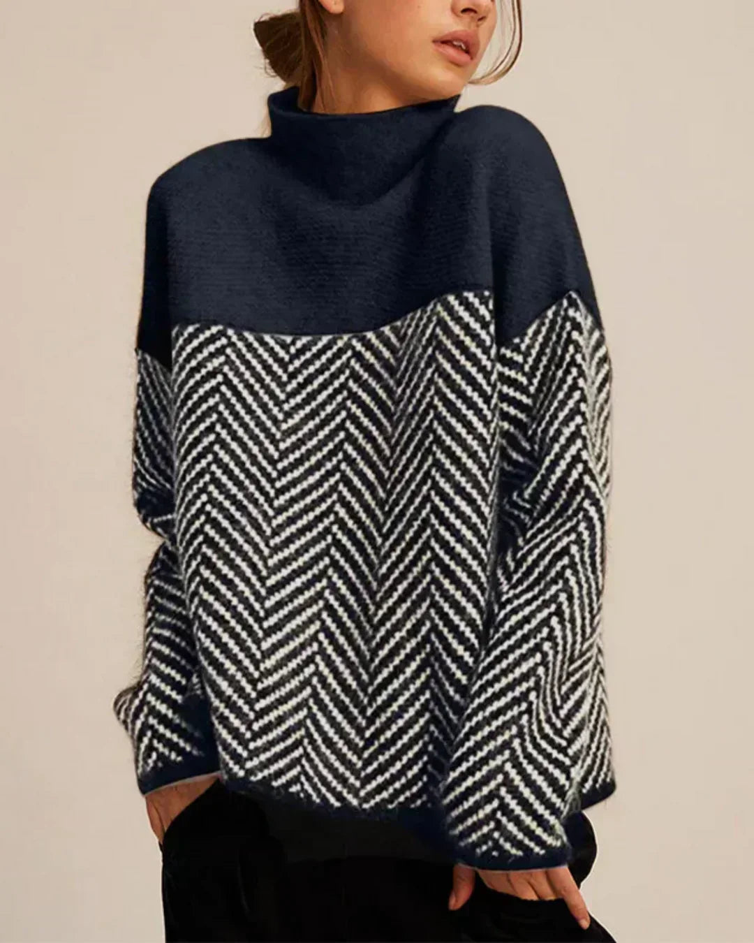 Marcy – Herringbone Turtleneck Sweater