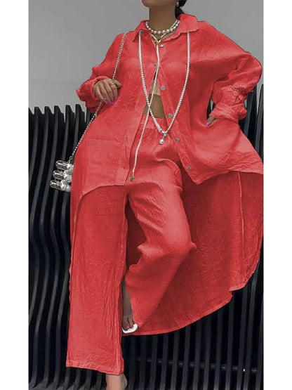 Doris – Linen-Look Long Shirt and Wide-Leg Pants Set