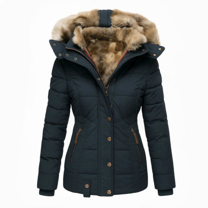 Alvina – Quilted Winter Coat with Faux Fur Hood