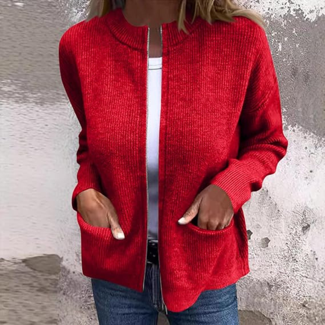 Rosalie – Ribbed Knit Zip-Up Cardigan