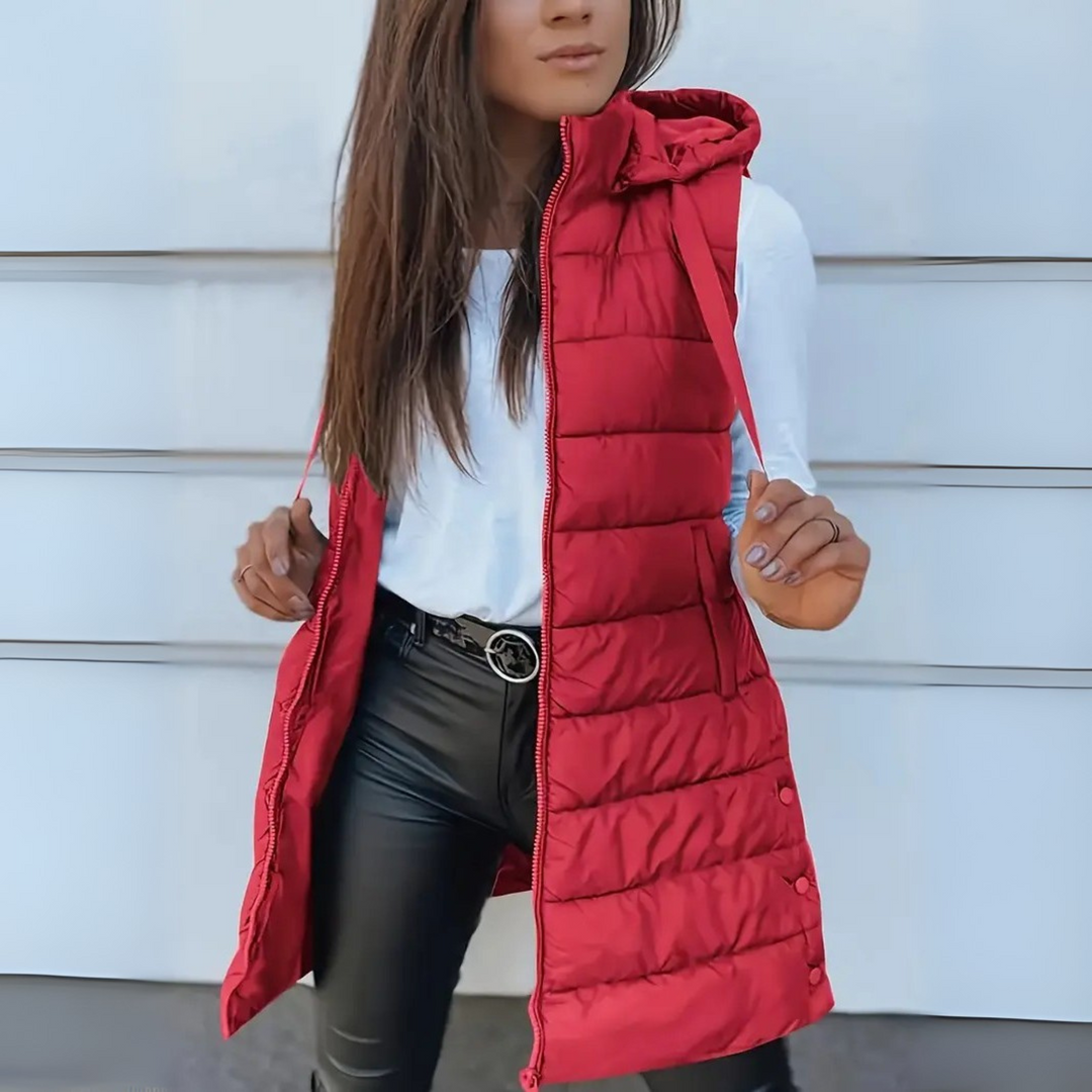 Winifred – Long Hooded Sleeveless Puffer Vest