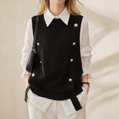 Kate – Knit Vest with Gold Button Detail