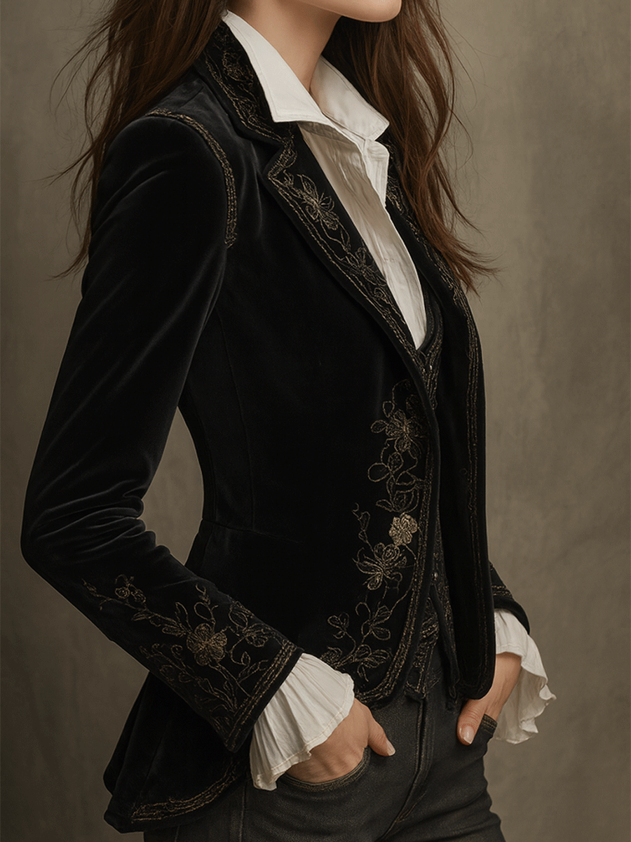 Marie – Velvet Embroidered Tailored Blazer