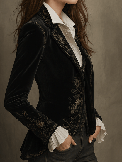 Marie – Velvet Embroidered Tailored Blazer