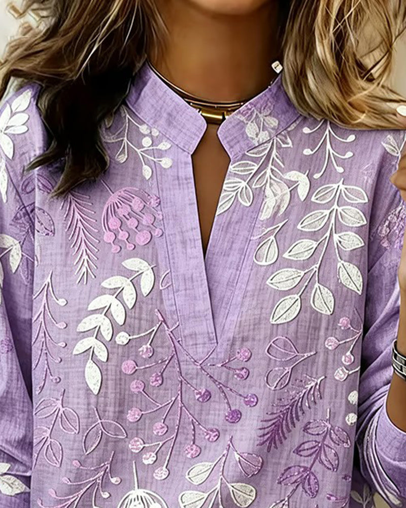 Janet – Botanical Print Long Sleeve Blouse