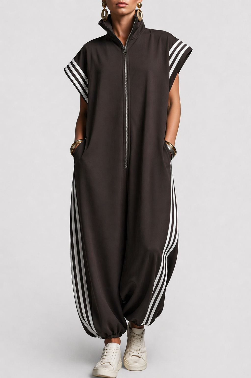 Bonnie – Relaxed Zip-Up Jumpsuit with Stripe Detail