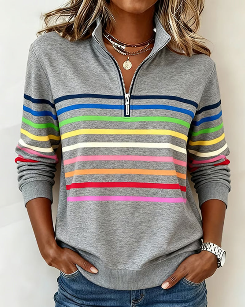 Tina – Striped Quarter-Zip Casual Sweatshirt