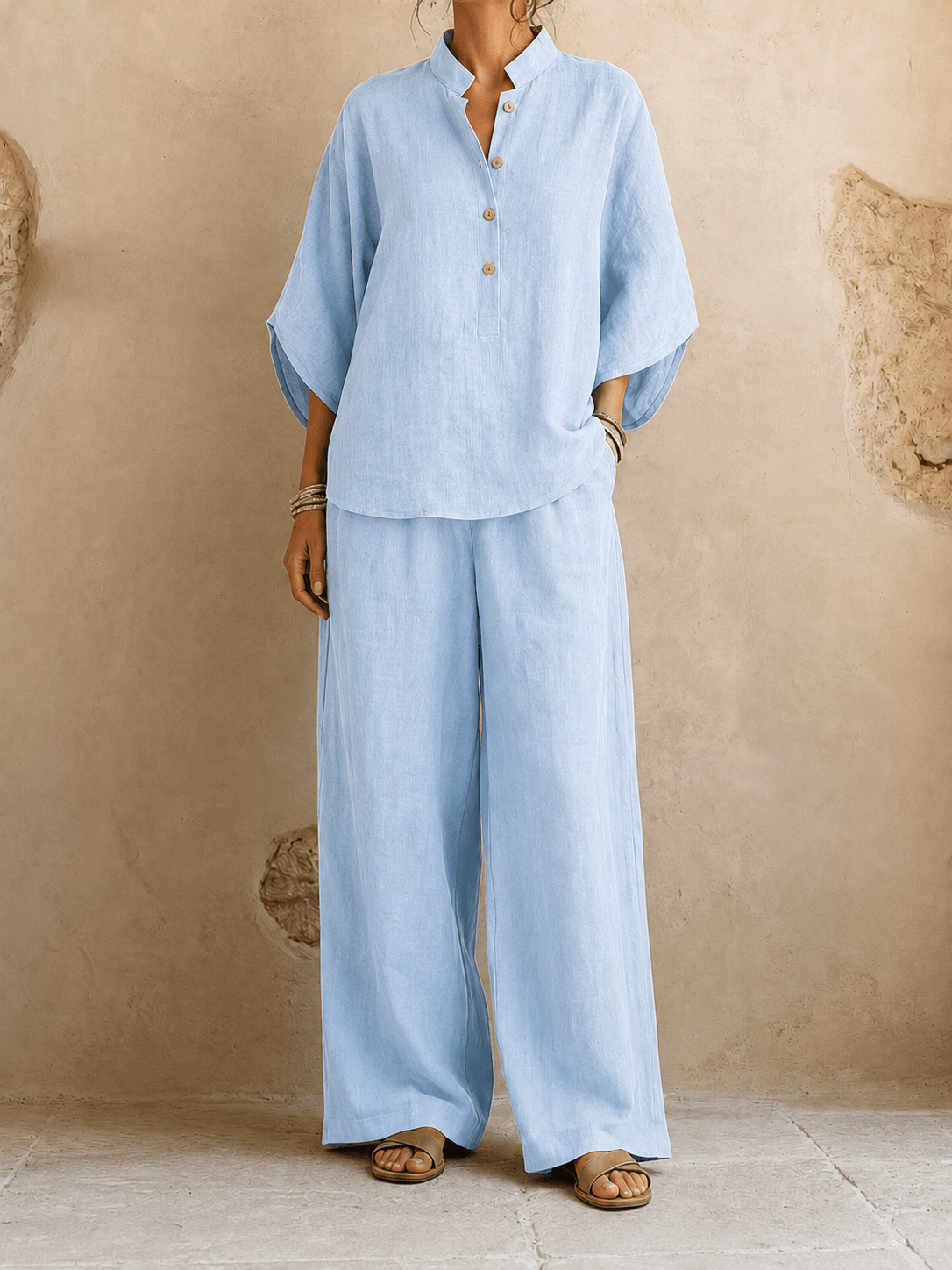 Jean – Linen-Look Blouse and Wide-Leg Pants Set