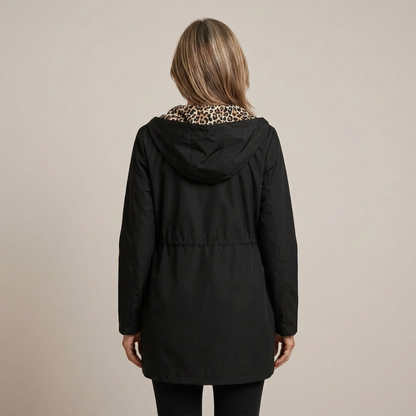 Tara – Reversible Hooded Jacket with Leopard Lining