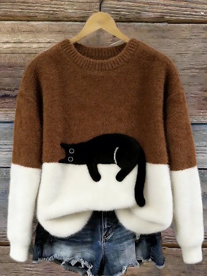 Jacqueline – Cat Graphic Oversized Knit Sweater