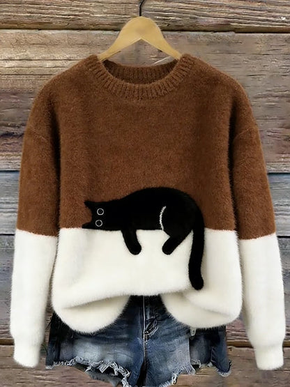 Jacqueline – Cat Graphic Oversized Knit Sweater