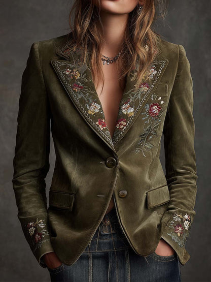 Aubrey – Floral Embroidered Velvet-Look Blazer