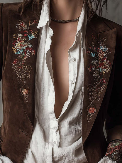 Donna – Embroidered Suede-Look Tailored Blazer