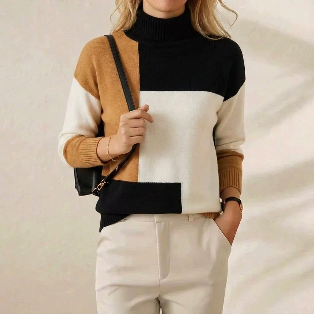 Donna – Color-Block Turtleneck Knit Sweater