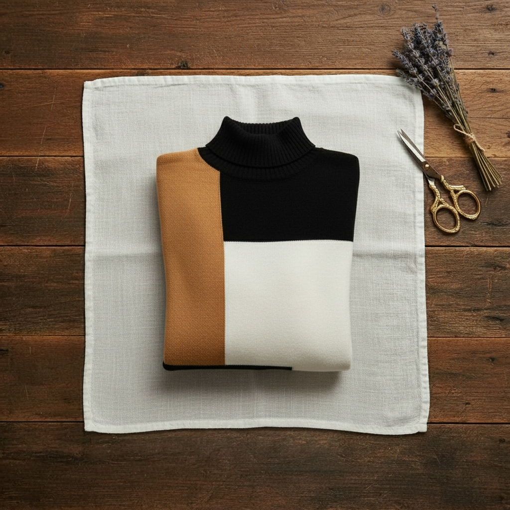 Donna – Color-Block Turtleneck Knit Sweater