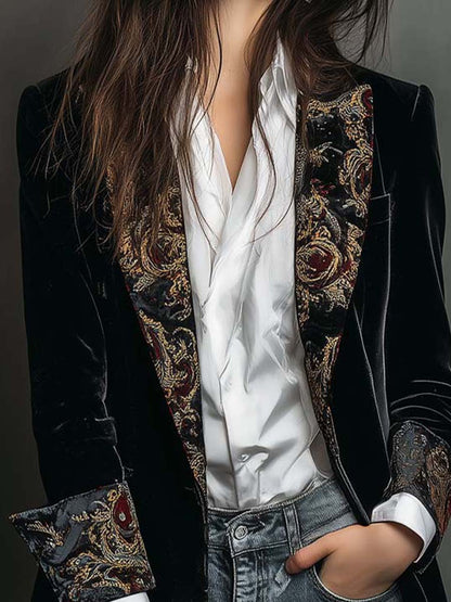 Roberta – Velvet Longline Blazer with Baroque Lapels