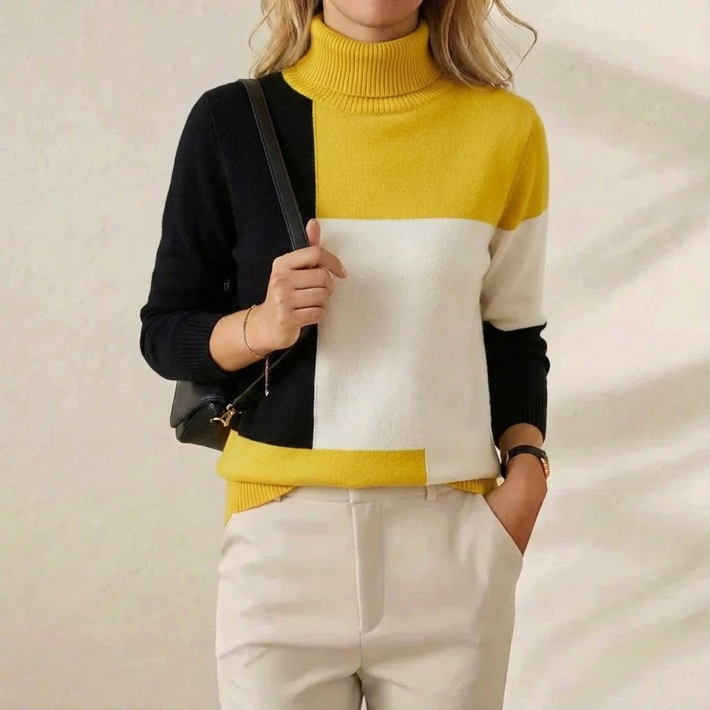 Donna – Color-Block Turtleneck Knit Sweater