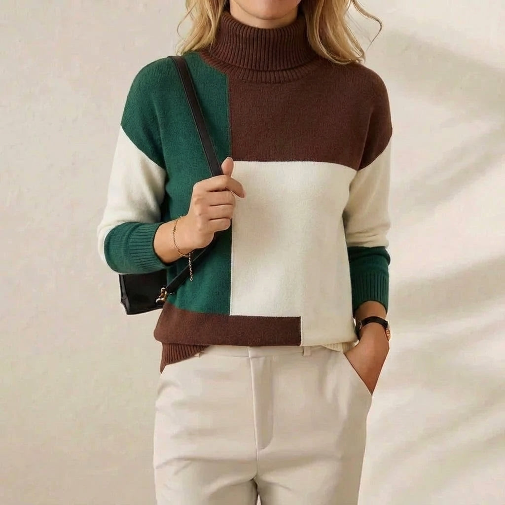 Donna – Color-Block Turtleneck Knit Sweater