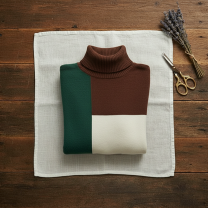 Donna – Color-Block Turtleneck Knit Sweater