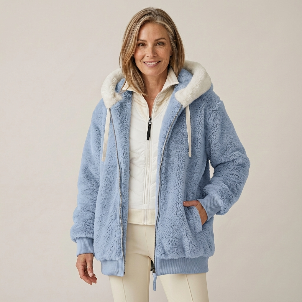 Nicole – Striped Faux Shearling Hooded Jacket