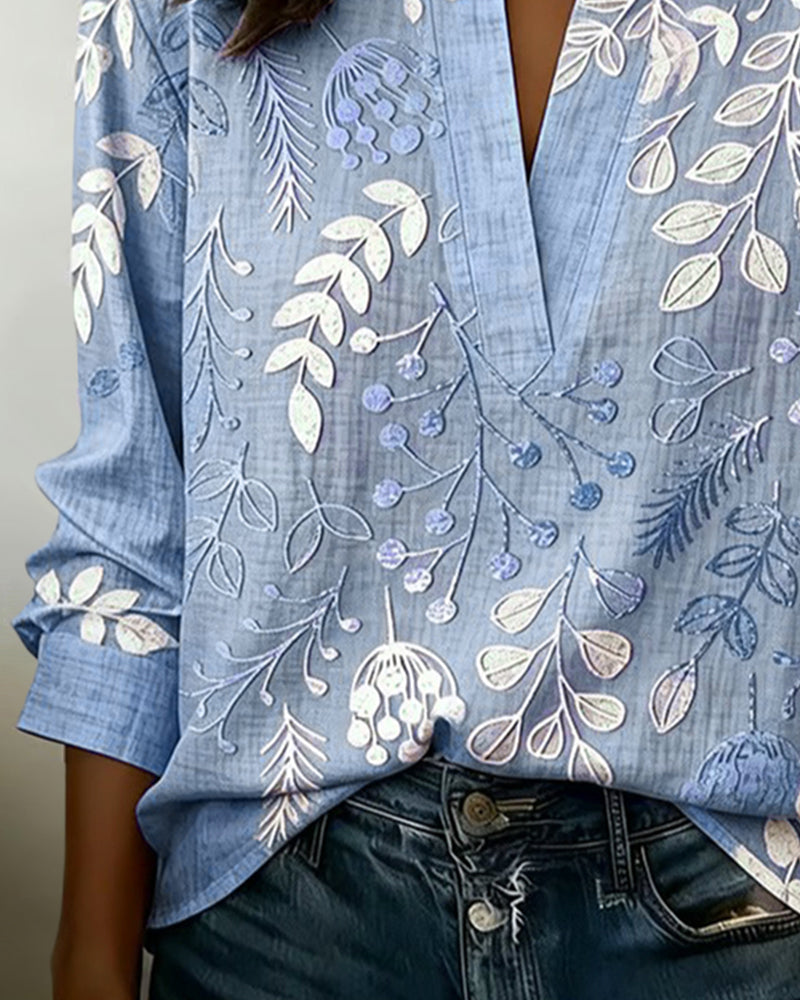 Janet – Botanical Print Long Sleeve Blouse