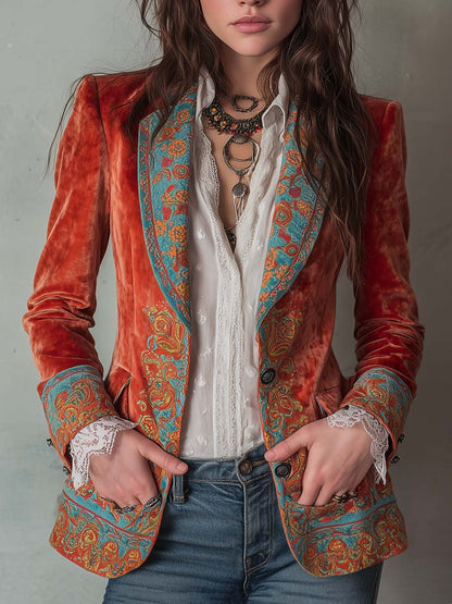 Nola – Velvet Paisley Print Blazer