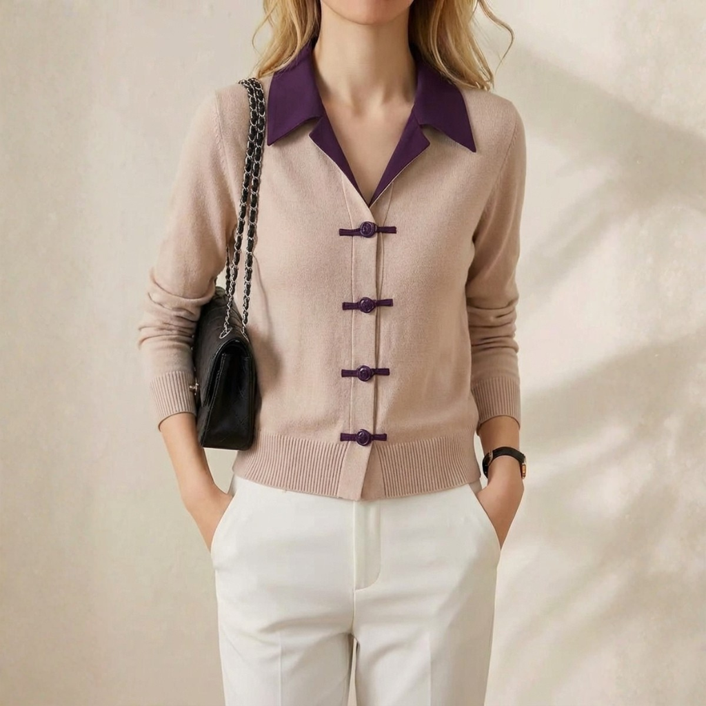 Lori – Collared Knit Cardigan with Toggle Buttons