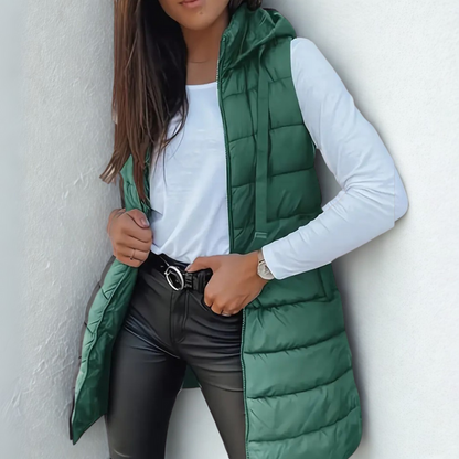 Winifred – Long Hooded Sleeveless Puffer Vest