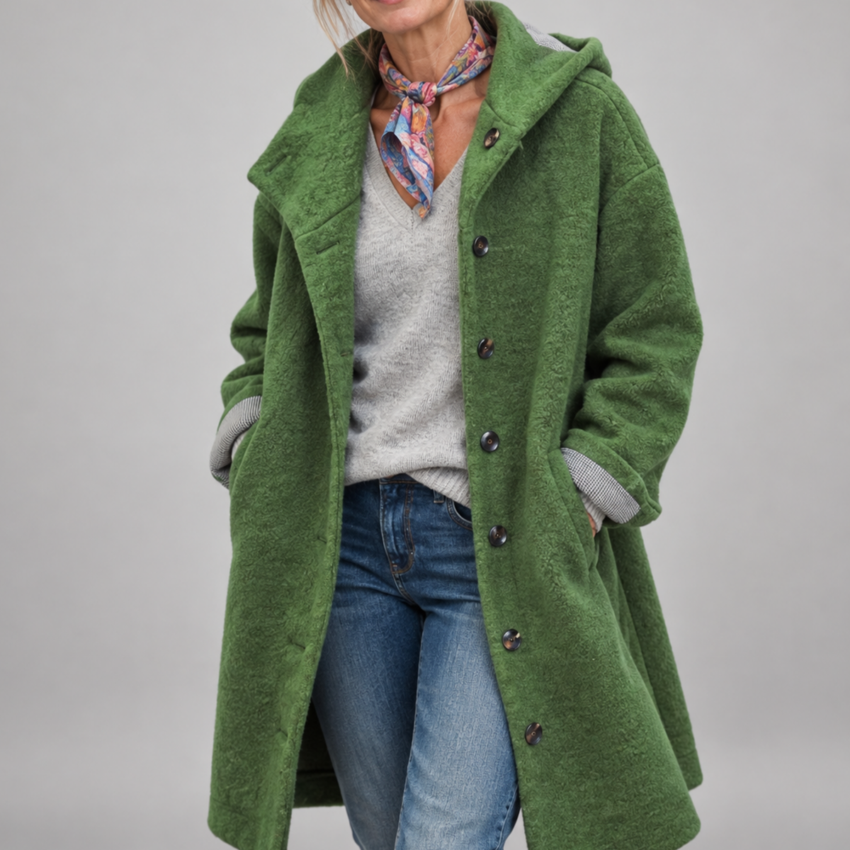 Gina – Hooded Button-Front Coat