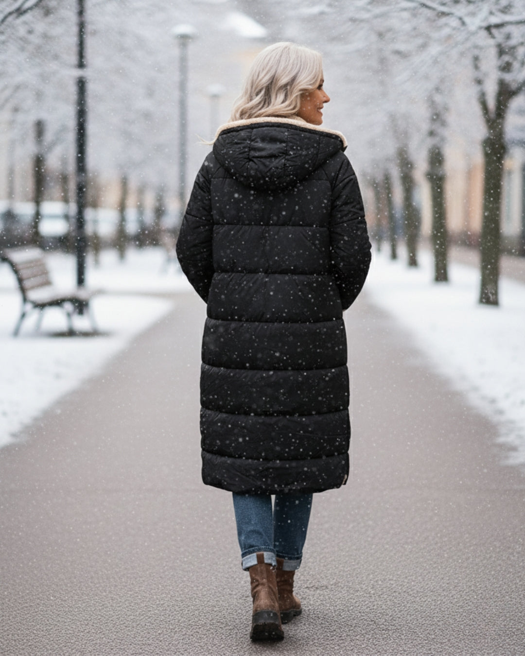 Frances – Sherpa-Lined Longline Quilted Coat
