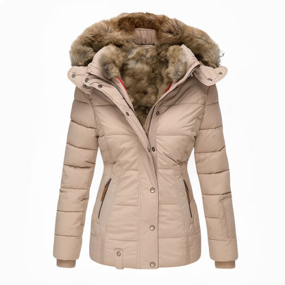 Alvina – Quilted Winter Coat with Faux Fur Hood
