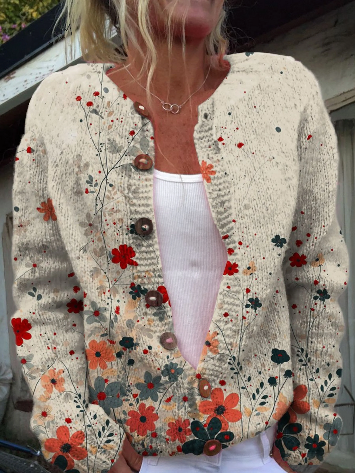 Wanda – Floral Print Knit Cardigan