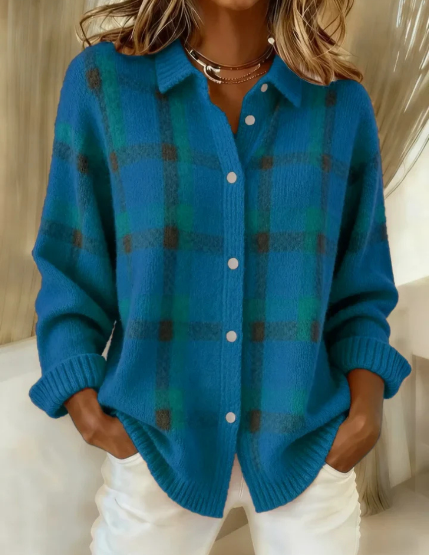 Shannon – Plaid Button-Up Knit Cardigan