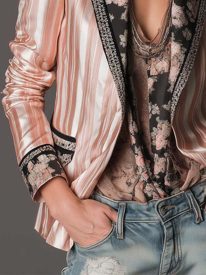 Lucille – Striped Satin-Look Bohemian Blazer