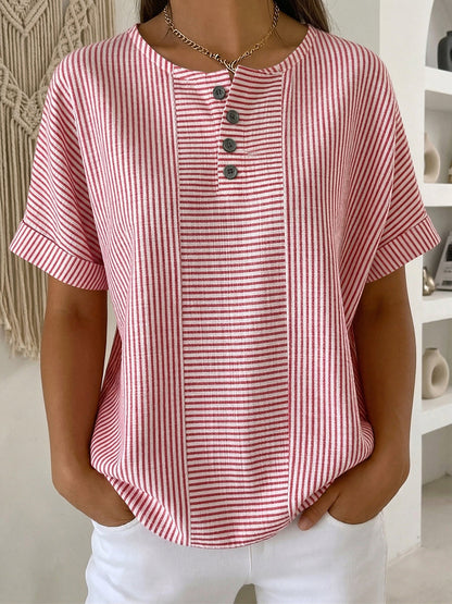 Tanya – Striped Button Detail Top